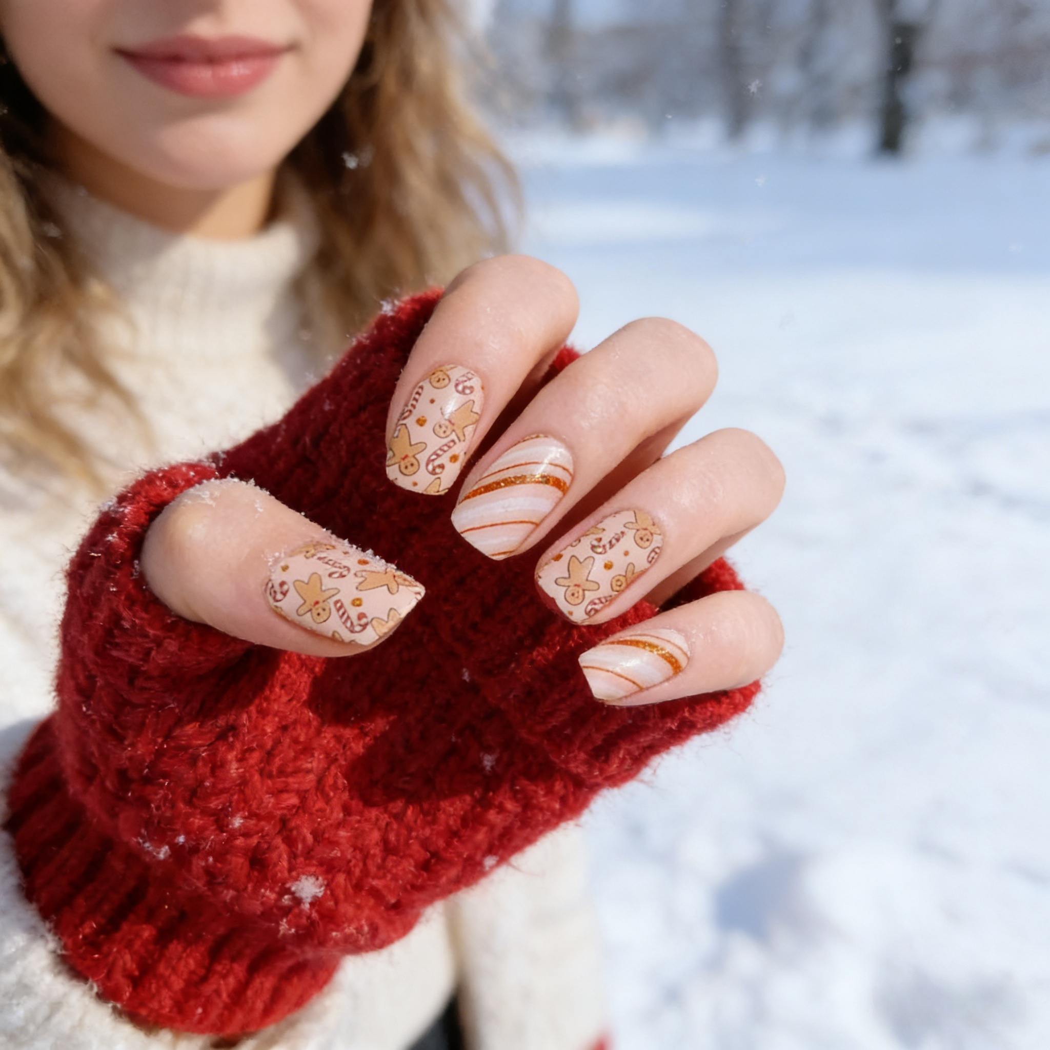 Gingerbread Holiday Gel Nail Wraps – Perfect Christmas Manicure