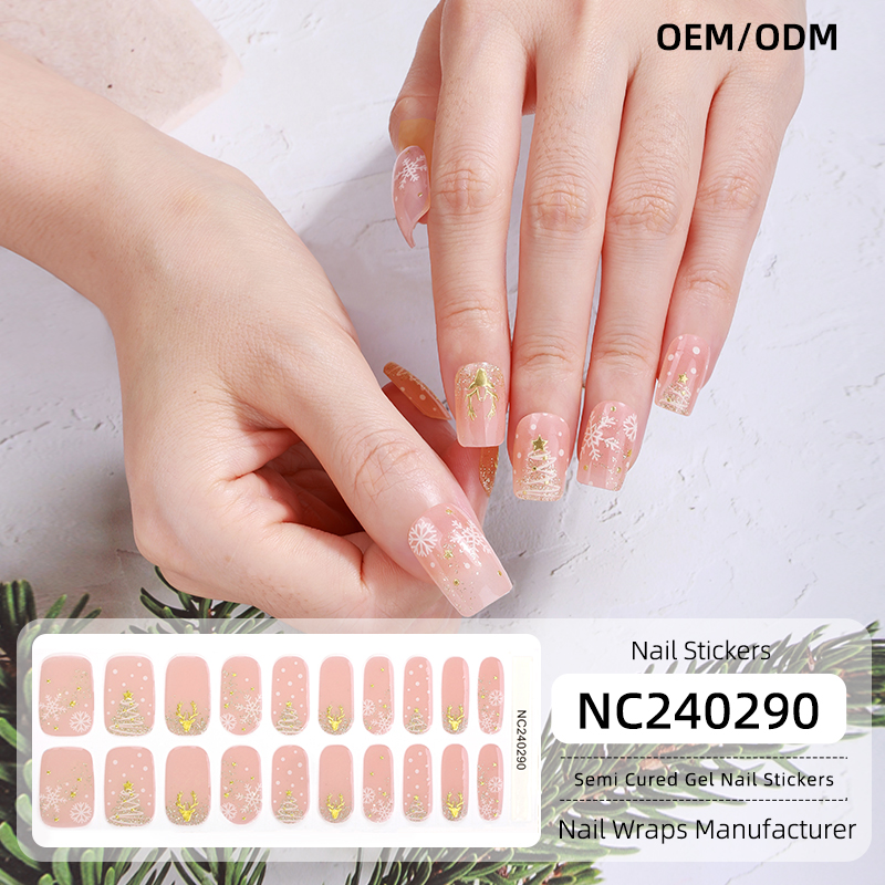 Golden Reindeer Christmas Nails Designs Semi Cured Gel Nail Strips