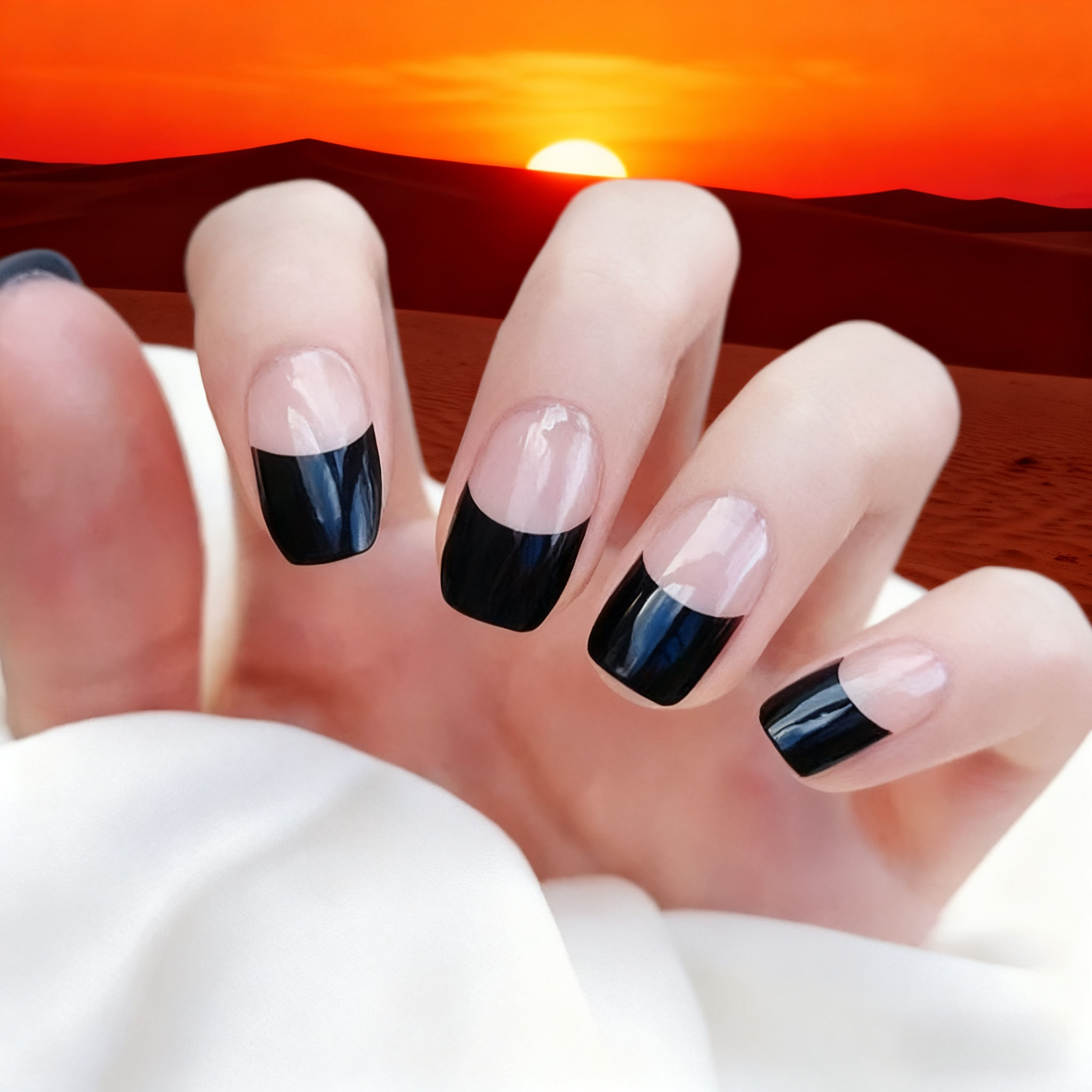Black French Gel Nail Wraps – Classic Meets Modern
