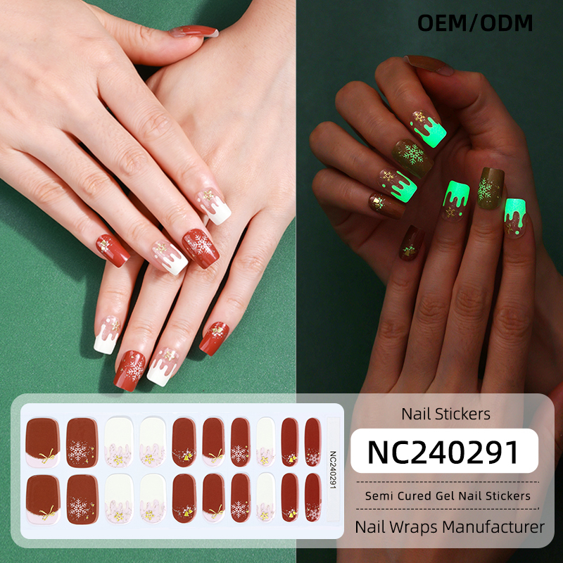 Glowing Cocoa Christmas Nails Designs Semi Cured Gel Nail Strips