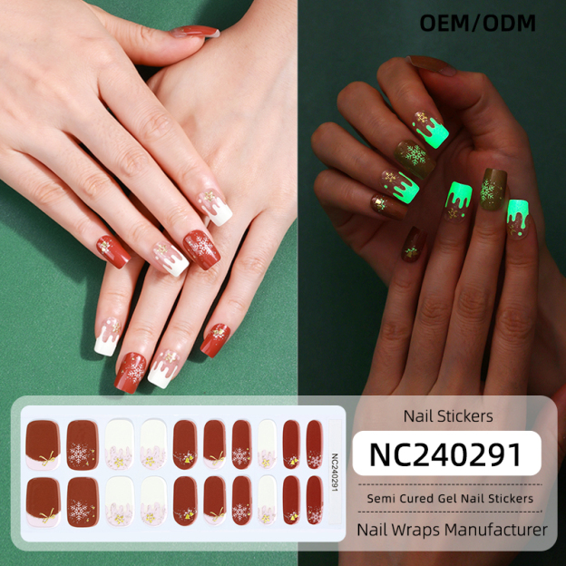 Glowing Cocoa Christmas Nails Designs Semi Cured Gel Nail Strips