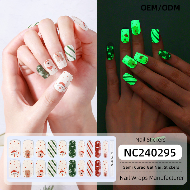 Glow Santa & Reindeer Christmas Nails Designs Semi Cured Gel Nail Strips