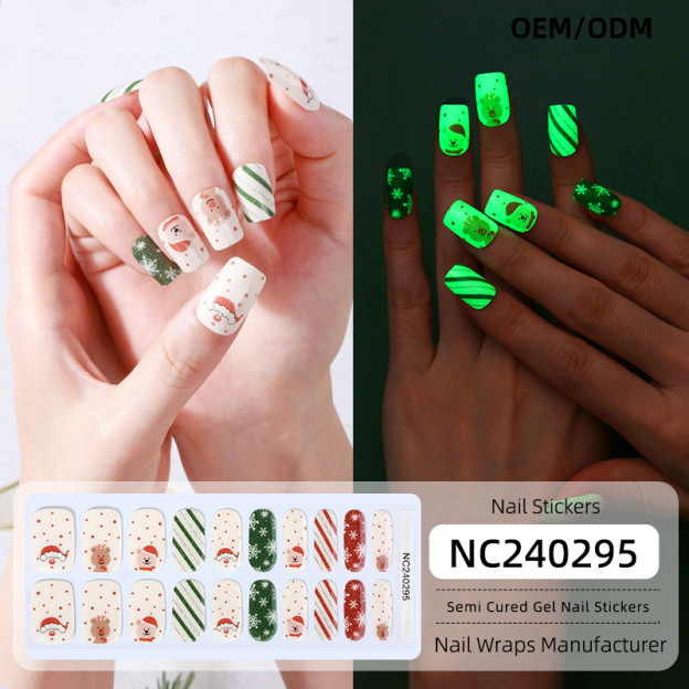 Glow Santa & Reindeer Christmas Nails Designs Semi Cured Gel Nail Strips