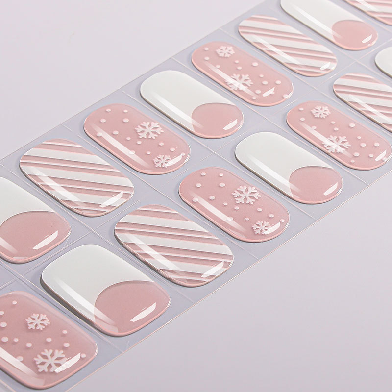 Pink Snowflake Candy Cane Nails Designs Semi Cured Gel Nail Strips