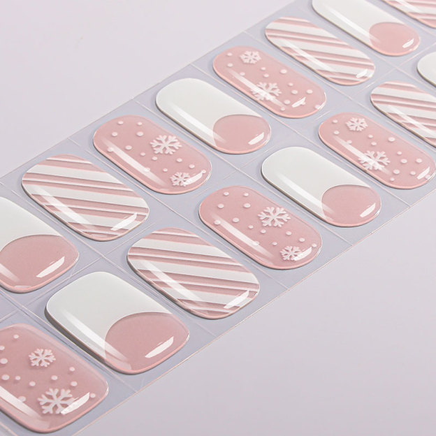 Pink Snowflake Candy Cane Nails Designs Semi Cured Gel Nail Strips