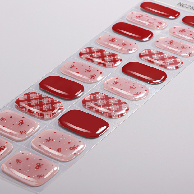 Red Plaid Bow Nails Designs Semi Cured Gel Nail Strips
