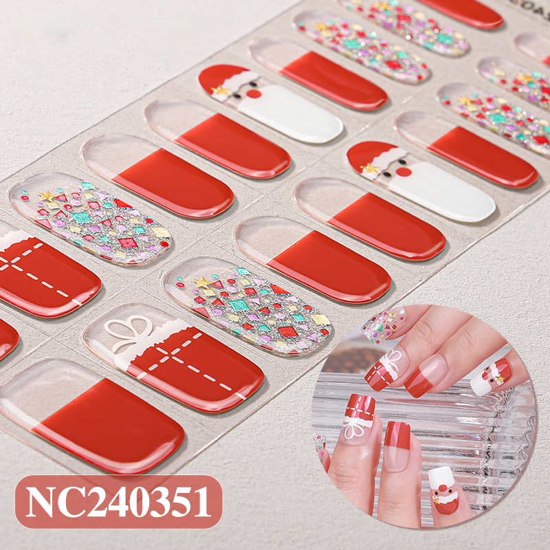 Santa Gift Box Christmas Nails Designs Semi Cured Gel Nail Strips