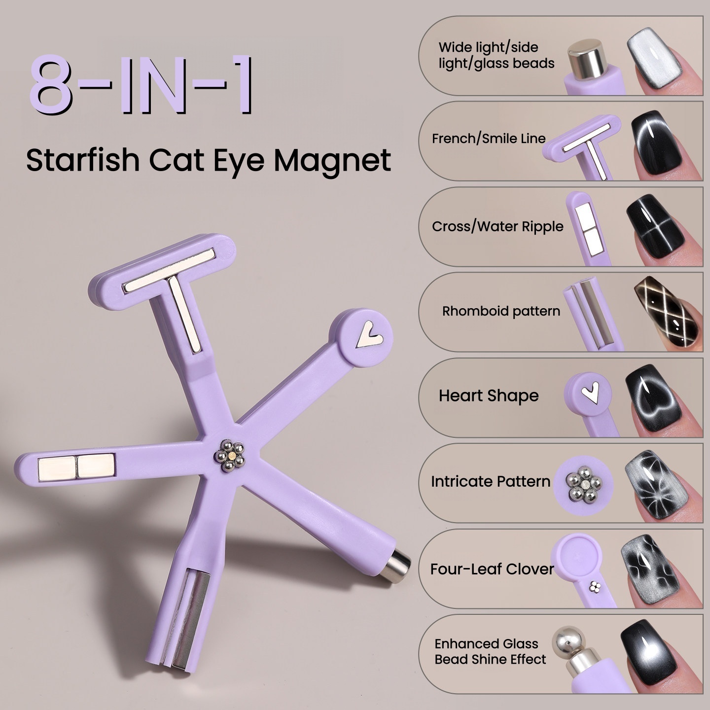 8-in-1 Starfish Magnetic Cat Eye Nail Tool - Salon-Worthy Cat Eye Nails At Home In 5 Mins!