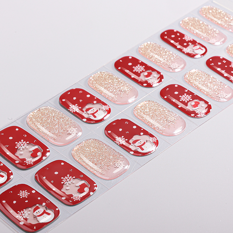 Red Snowman Christmas Nails Designs Semi Cured Gel Nail Strips