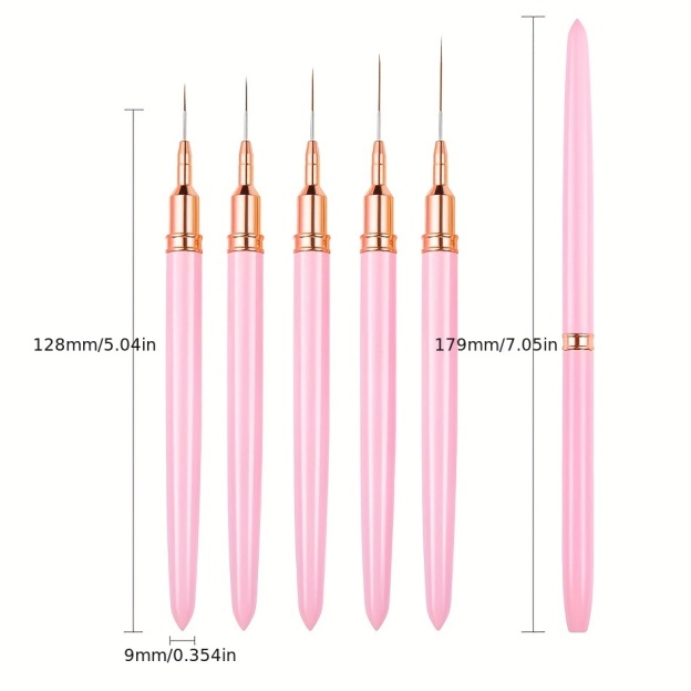 Gel Polish Nail Art Pro-Brush Kit - 5 Unscented Precision Sizes - Acetone Resistant for Stunning Manicures