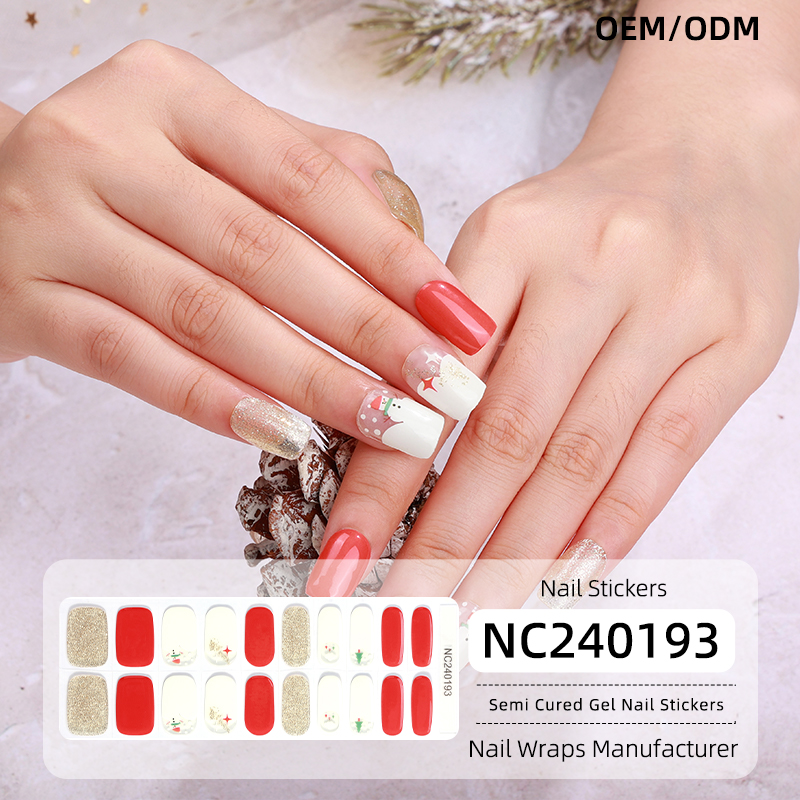 Golden Snowman Christmas Nails Designs Semi Cured Gel Nail Strips