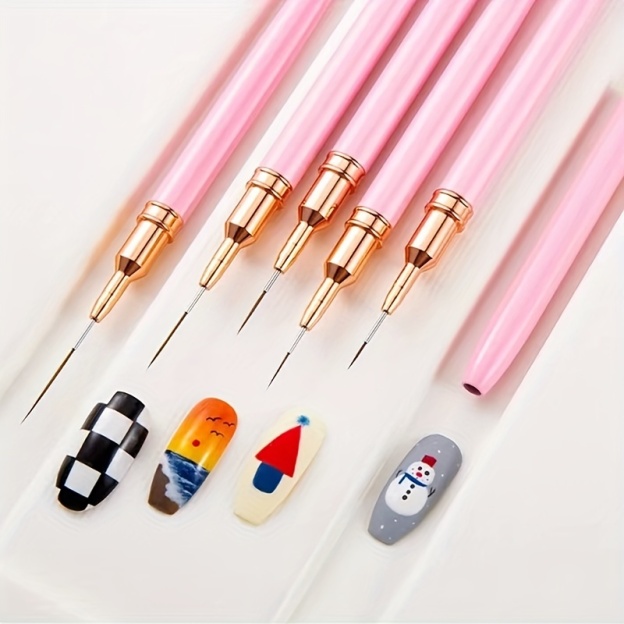 Gel Polish Nail Art Pro-Brush Kit - 5 Unscented Precision Sizes - Acetone Resistant for Stunning Manicures
