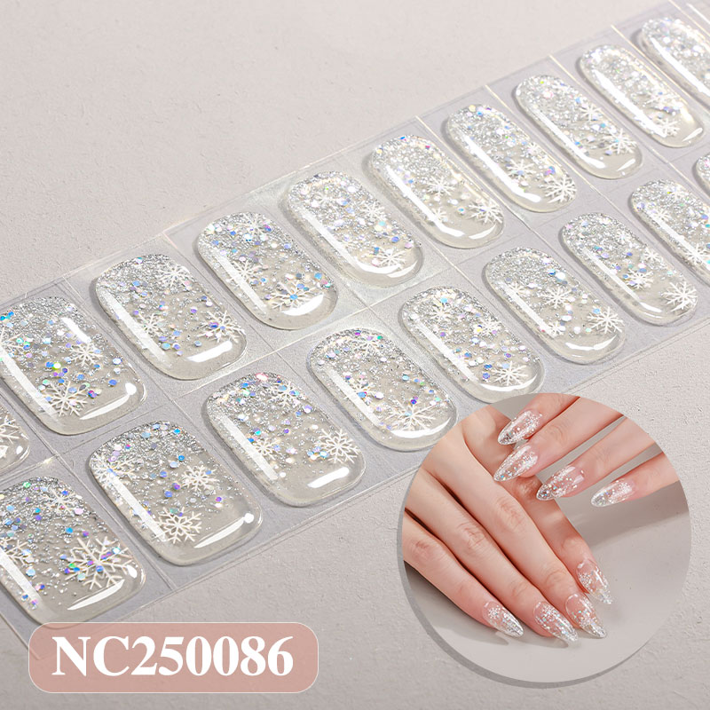 Snowflake Silver Glitter Winter Nails Designs Semi Cured Gel Nail Strips