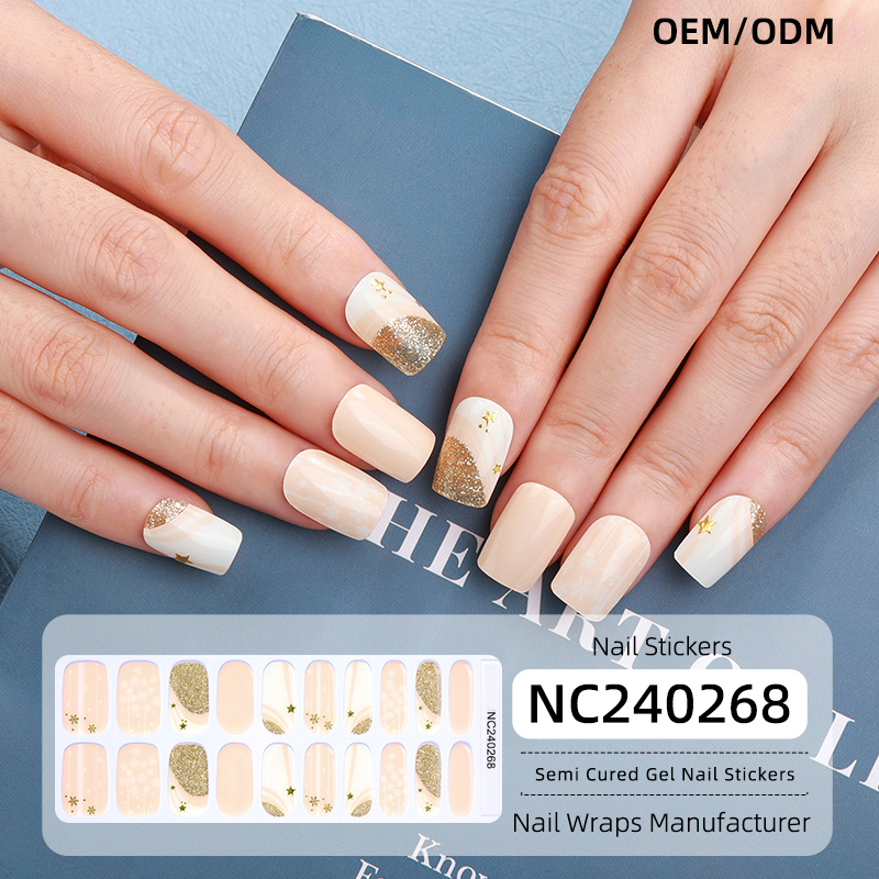 Golden Starry Glow Nails Designs Semi Cured Gel Nail Strips
