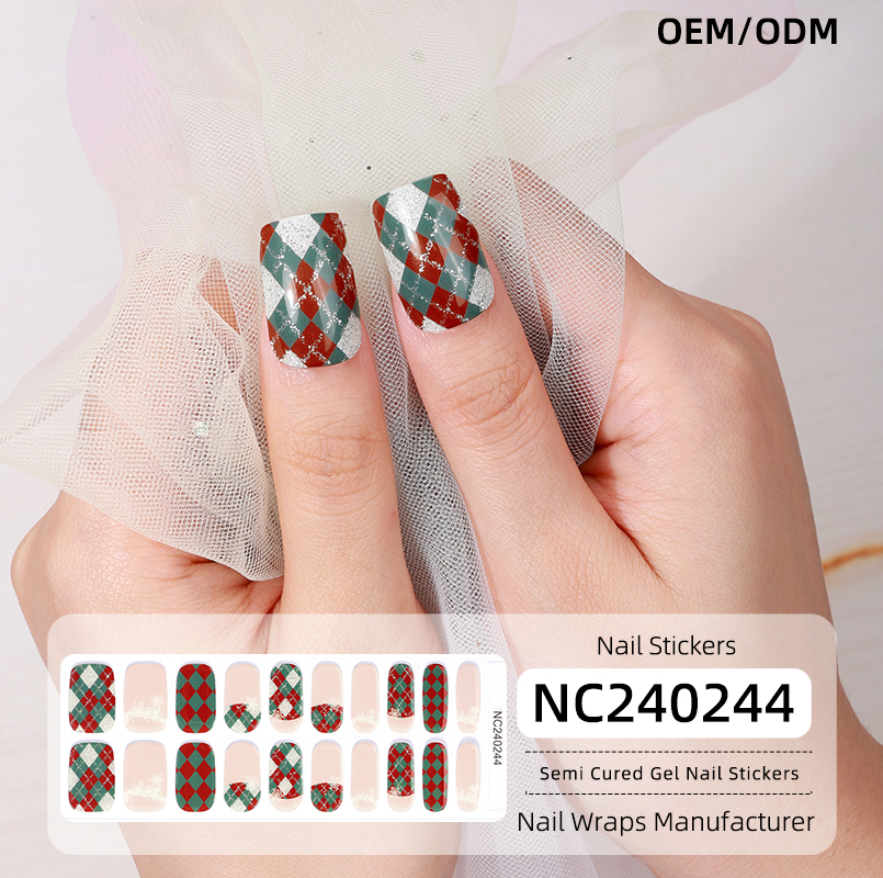 Holiday Argyle Snowflake Nails Designs Semi Cured Gel Nail Strips