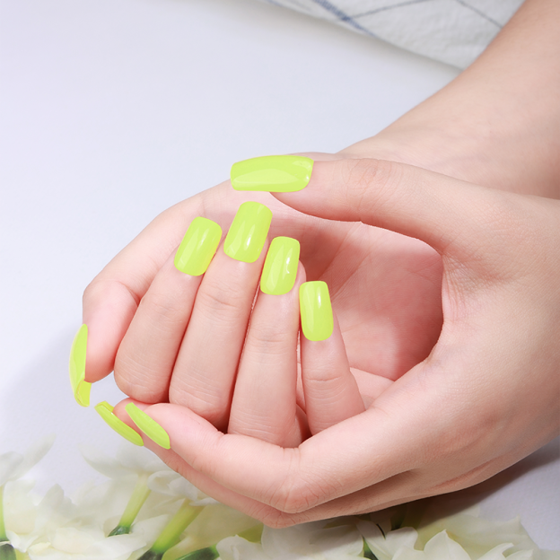 Neon Lime Solid Nails Designs Semi Cured Gel Nail Strips