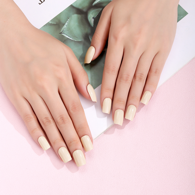 Cream Beige Solid Nails Designs Semi Cured Gel Nail Strips