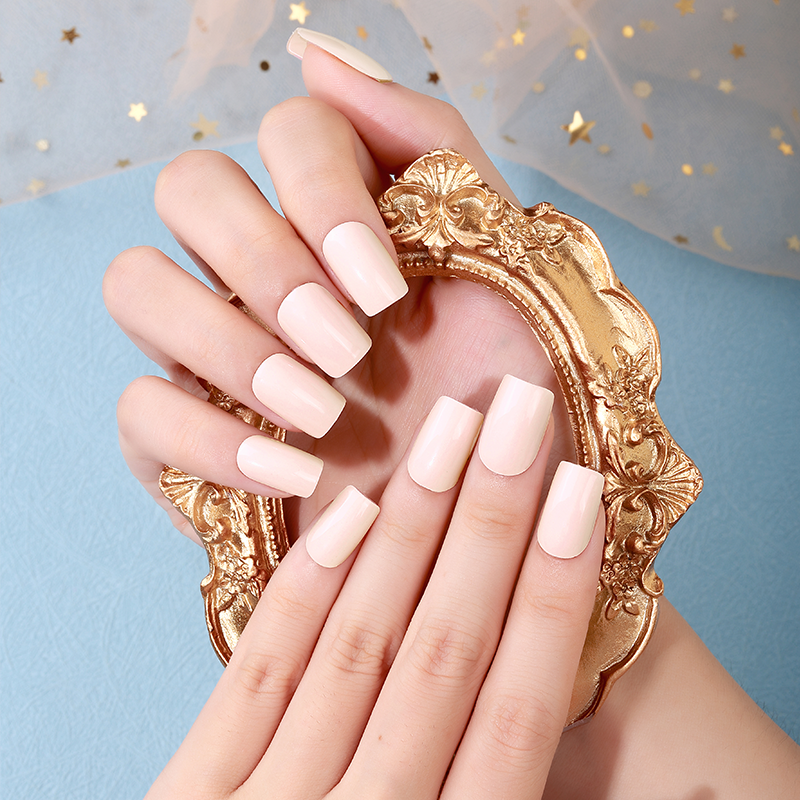 Soft Nude Solid Nails Designs Semi Cured Gel Nail Strips