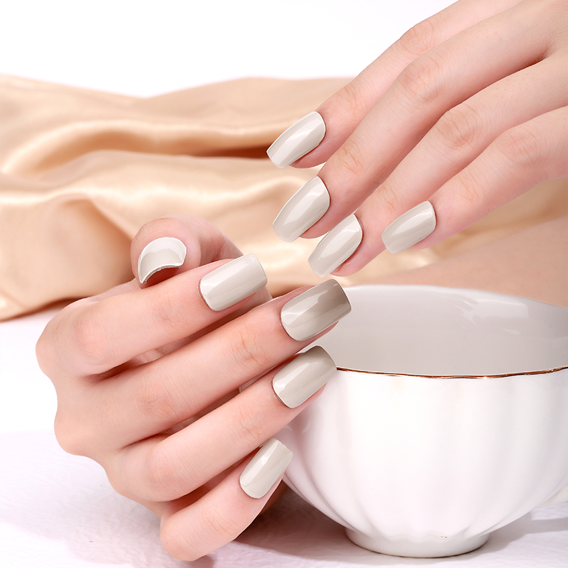 Misty Taupe Solid Nails Designs Semi Cured Gel Nail Strips