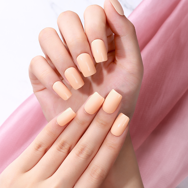 Peach Nude Solid Nails Designs Semi Cured Gel Nail Strips