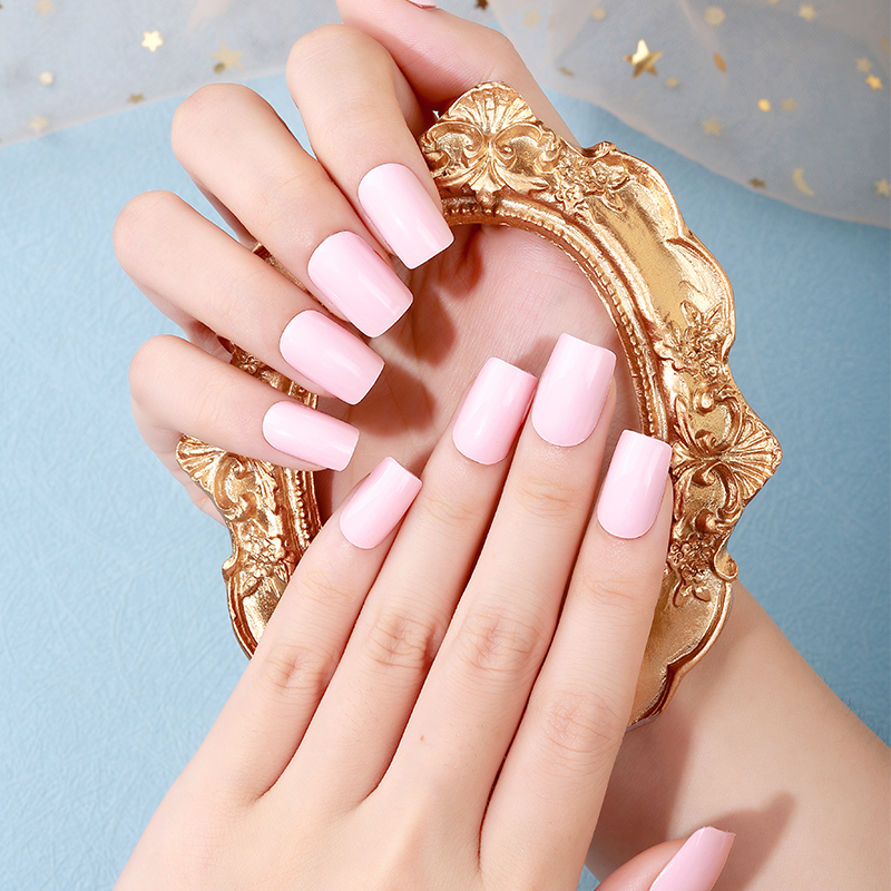 Baby Pink Solid Nails Designs Semi Cured Gel Nail Strips