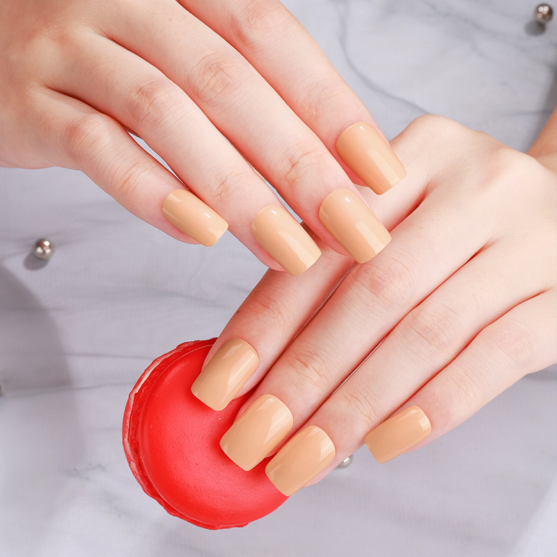Caramel Nude Solid Nails Designs Semi Cured Gel Nail Strips