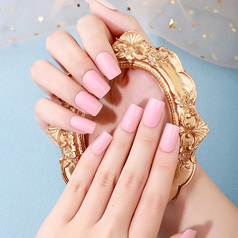 Blush Pink Solid Nails Designs Semi Cured Gel Nail Strips