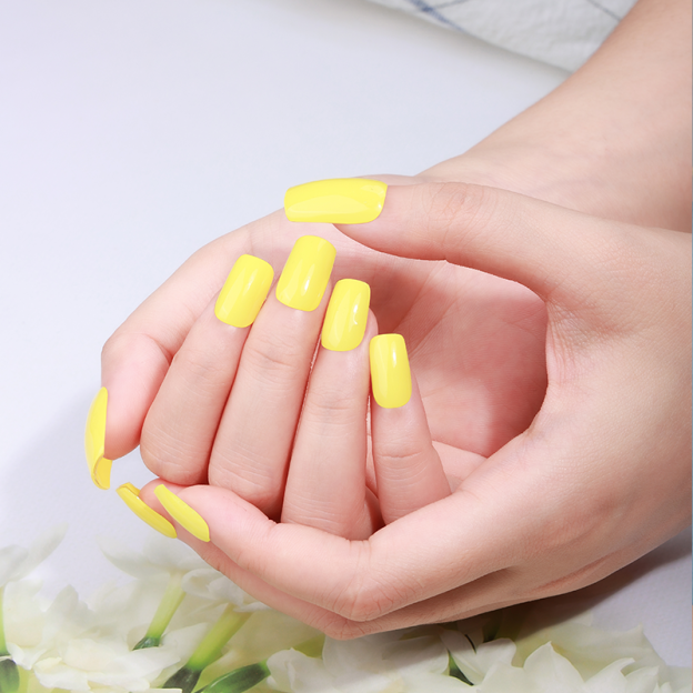 Sunny Lemon Solid Nails Designs Semi Cured Gel Nail Strips