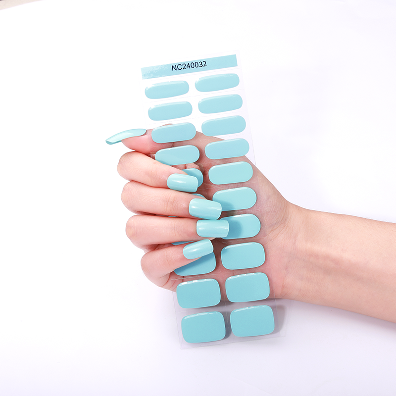 Sky Blue Solid Nails Designs Semi Cured Gel Nail Strips