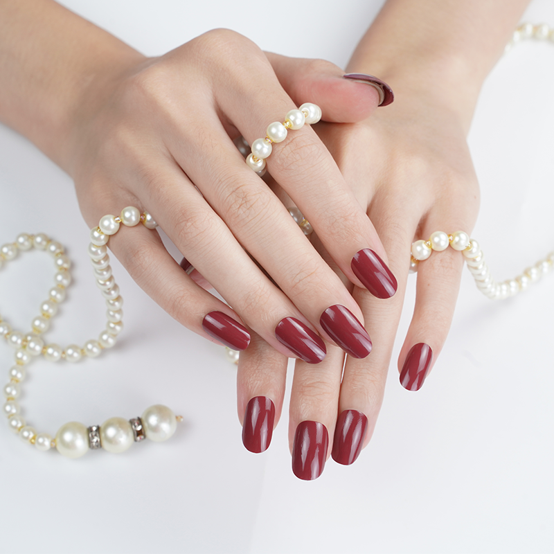 💋 Classic Wine Red Solid Nails Designs Semi Cured Gel Nail Strips