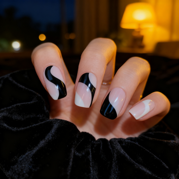 Classy Monotone Elegance Gel Nail Wraps – Abstract Minimalism at Its Best
