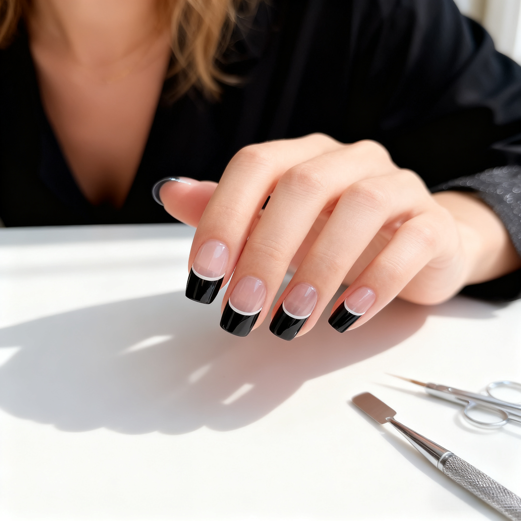 Classic Black French Gel Nail Wraps – A Modern Take on Timeless Beauty