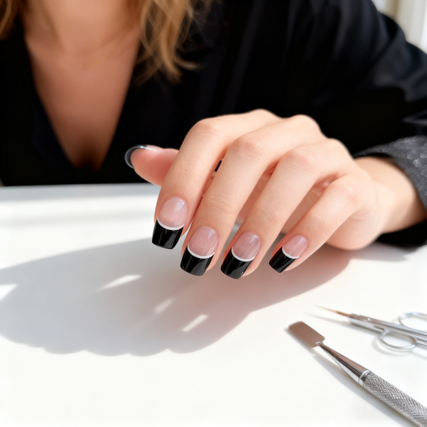 Classic Black French Gel Nail Wraps – A Modern Take on Timeless Beauty
