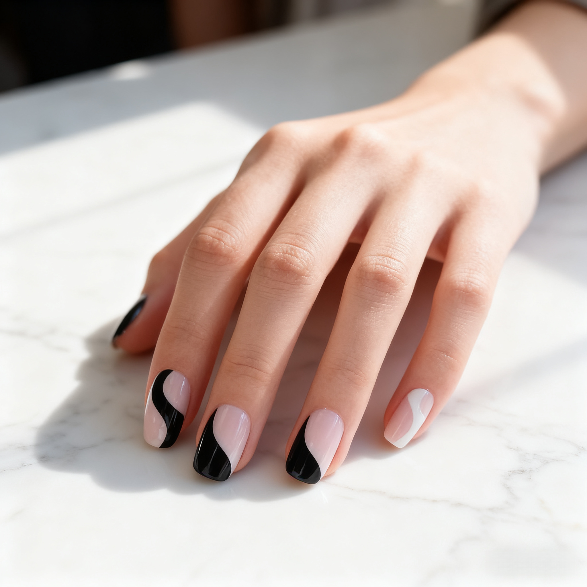 Classy Monotone Elegance Gel Nail Wraps – Abstract Minimalism at Its Best