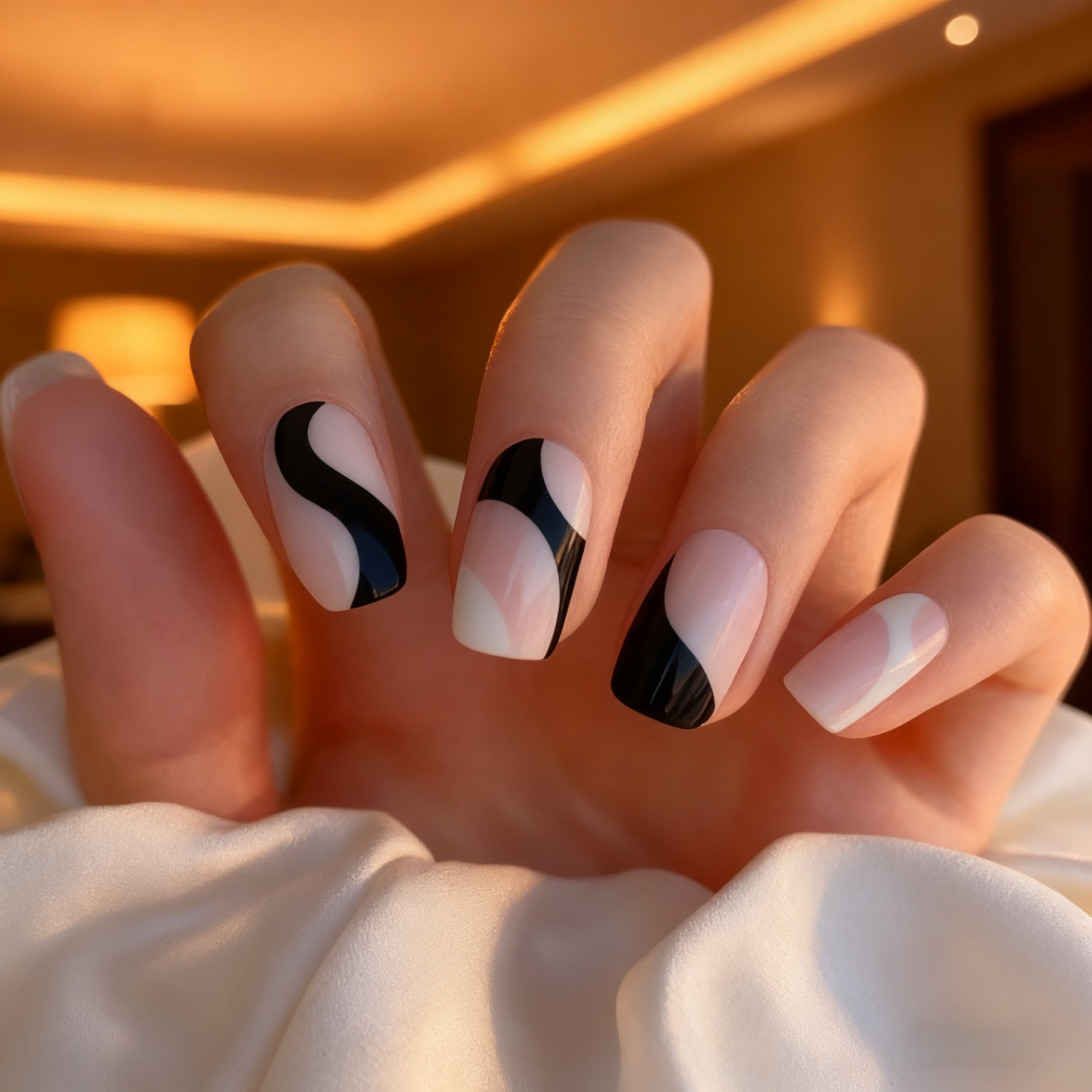 Classy Monotone Elegance Gel Nail Wraps – Abstract Minimalism at Its Best