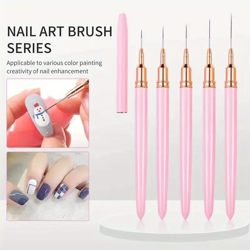 5pcs pink fine nail art brush set pens for long nails perfect for gel polish painting and manicure includes 5 sizes 4 8 12 20 25mm details nail art designs free of acetone details 0