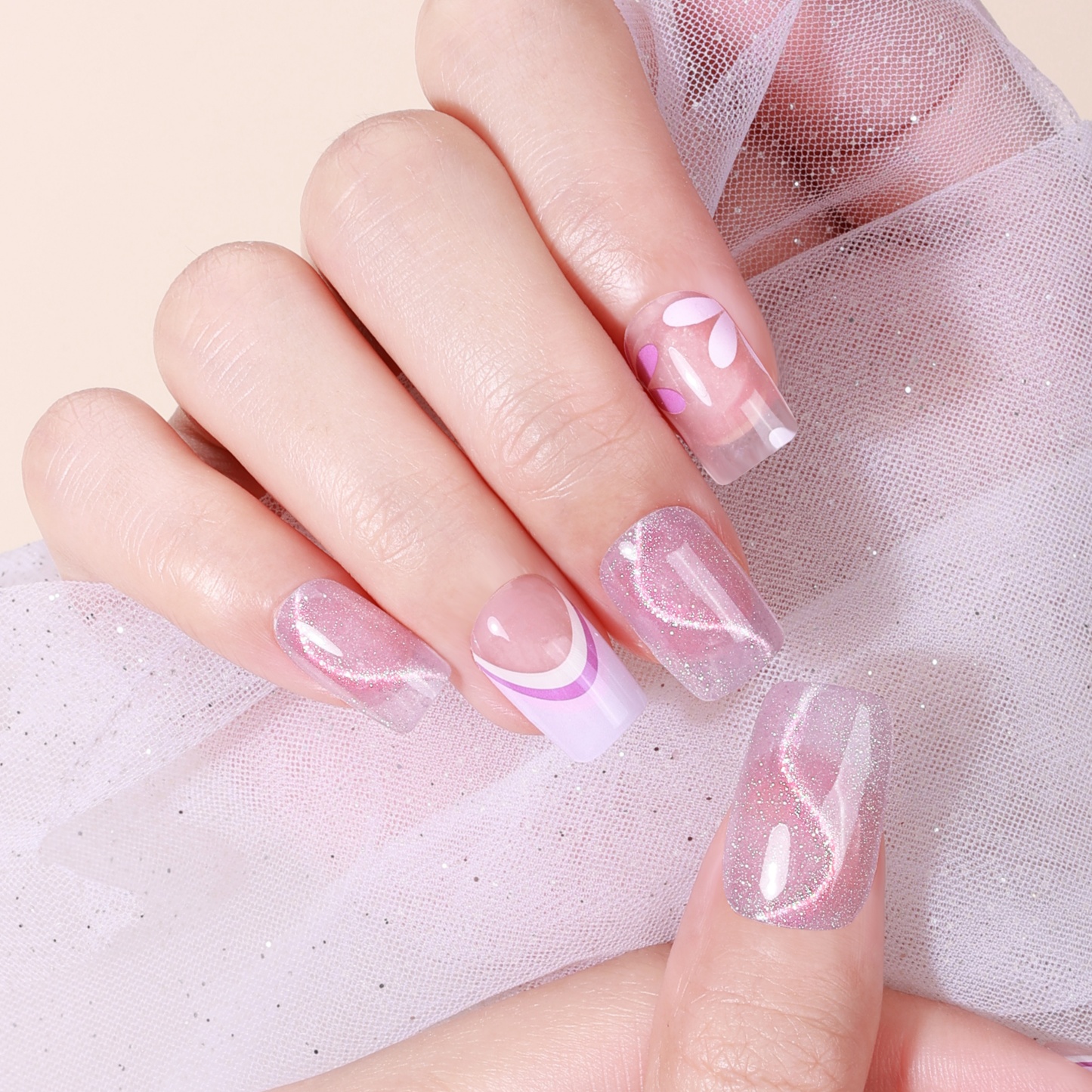 Sheer Pink Abstract Line Accent Gel Nail Wraps – Delicate Whimsy for Playful Nails