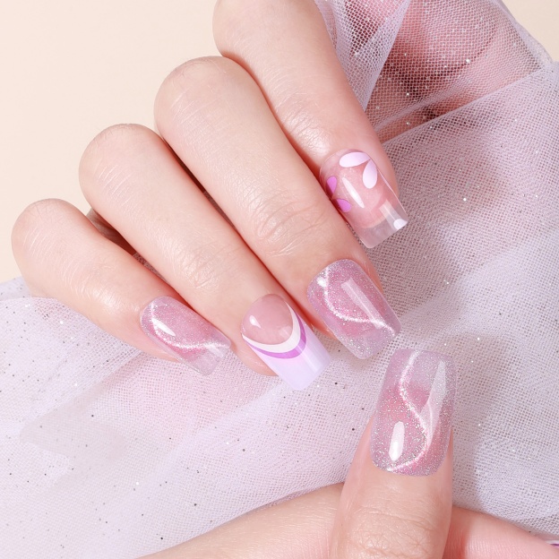 Sheer Pink Abstract Line Accent Gel Nail Wraps – Delicate Whimsy for Playful Nails