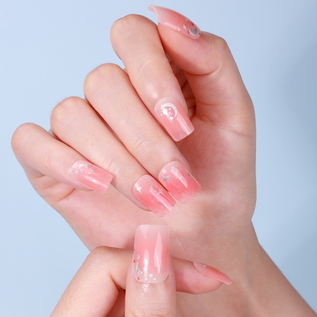 Pastel Pink Moon Accent Gel Nail Wraps – Dreamy Gradient for Soft Nails