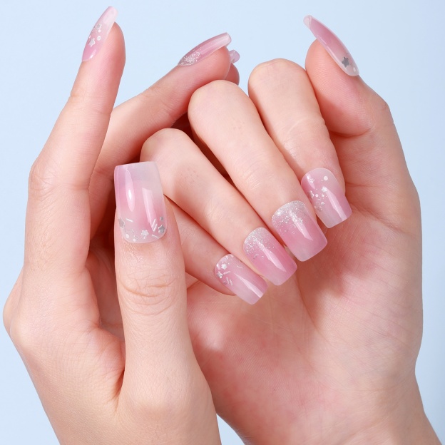 Sheer Pink Frosted Glitter Gel Nail Wraps – Airy Sparkle for Gentle Nails