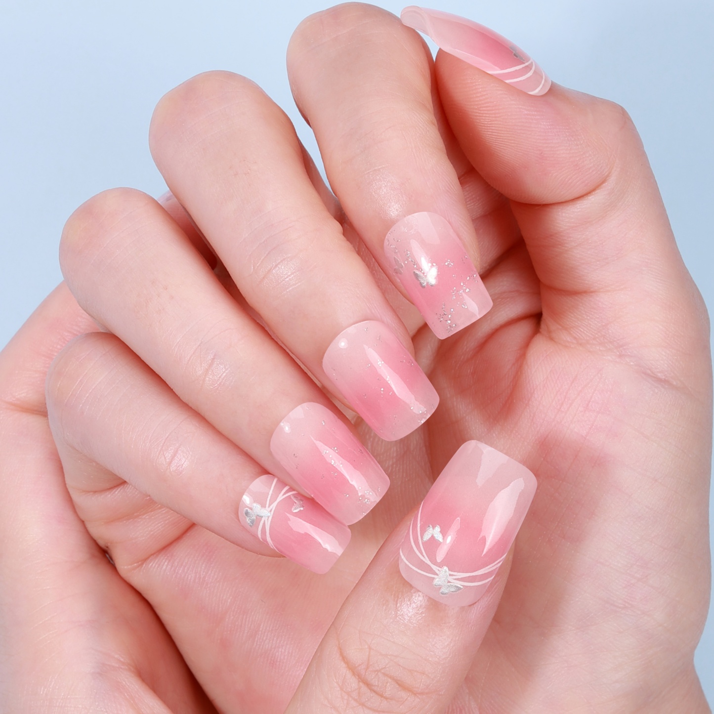 Sheer Pink Lace Accent Gel Nail Wraps – Delicate Elegance for Soft Nails