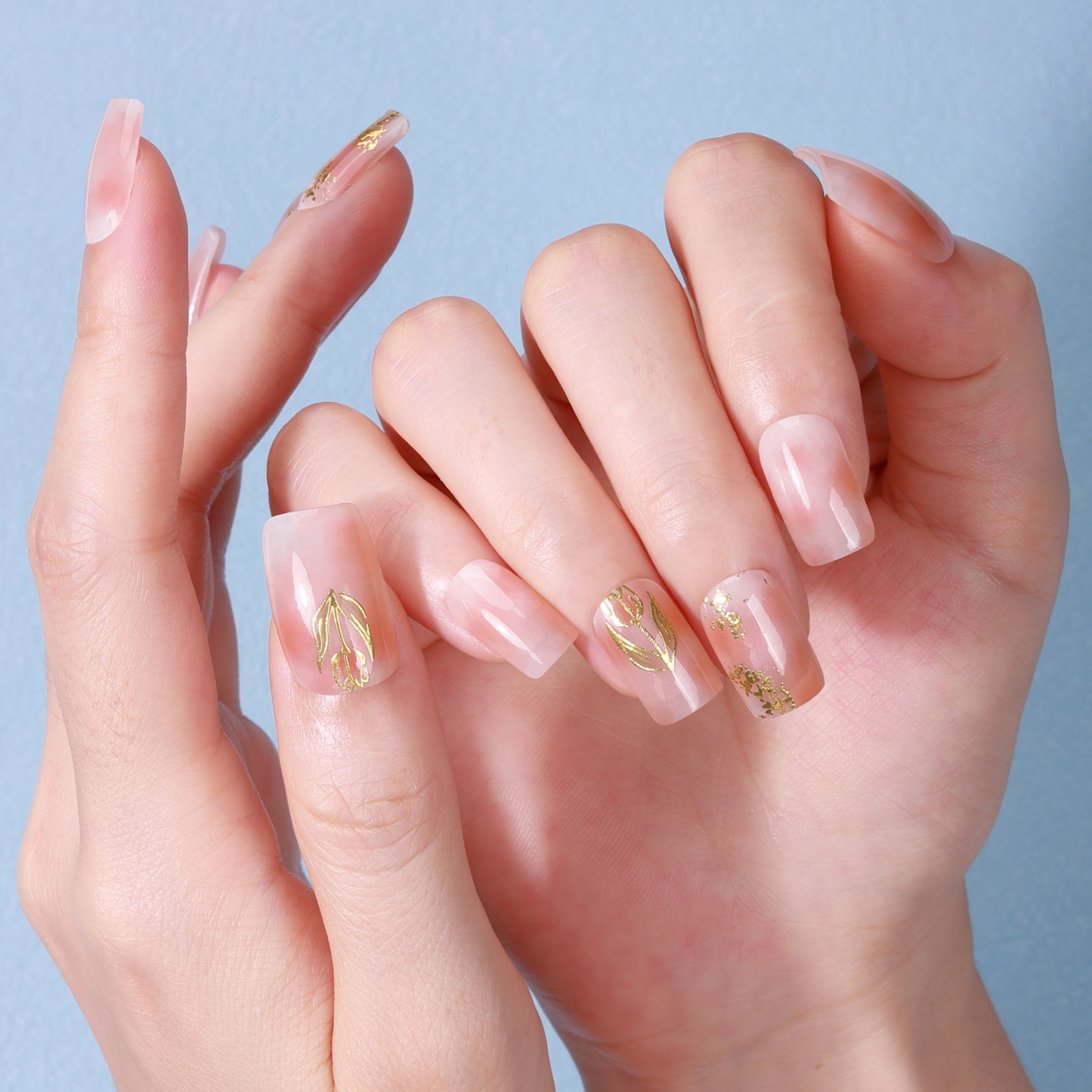 Translucent Nude Gold Leaf Accent Gel Nail Wraps – Minimalist Luxury for Refined Nails