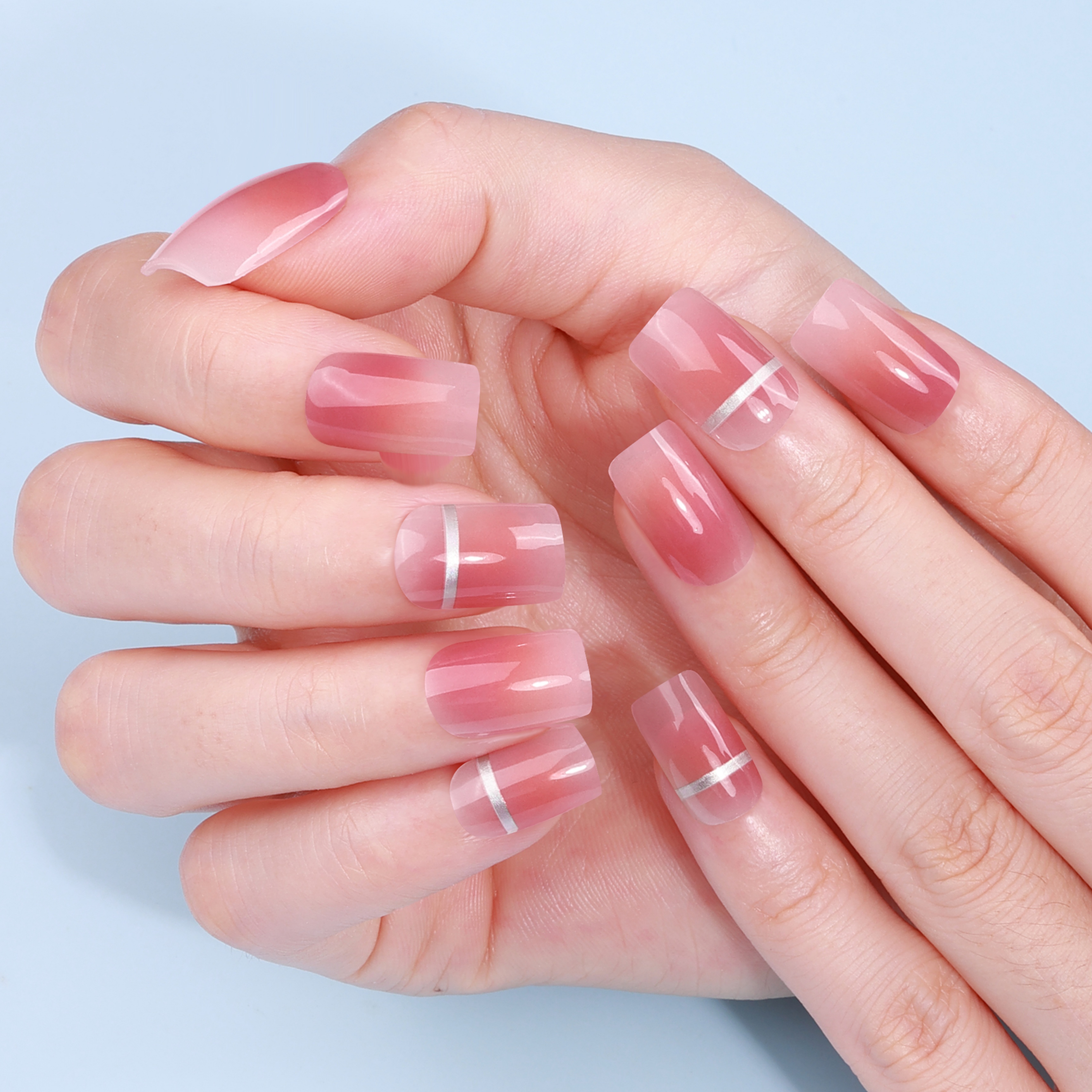 Sheer Rose Gold Line Accent Gel Nail Wraps – Sleek Elegance for Refined Nails