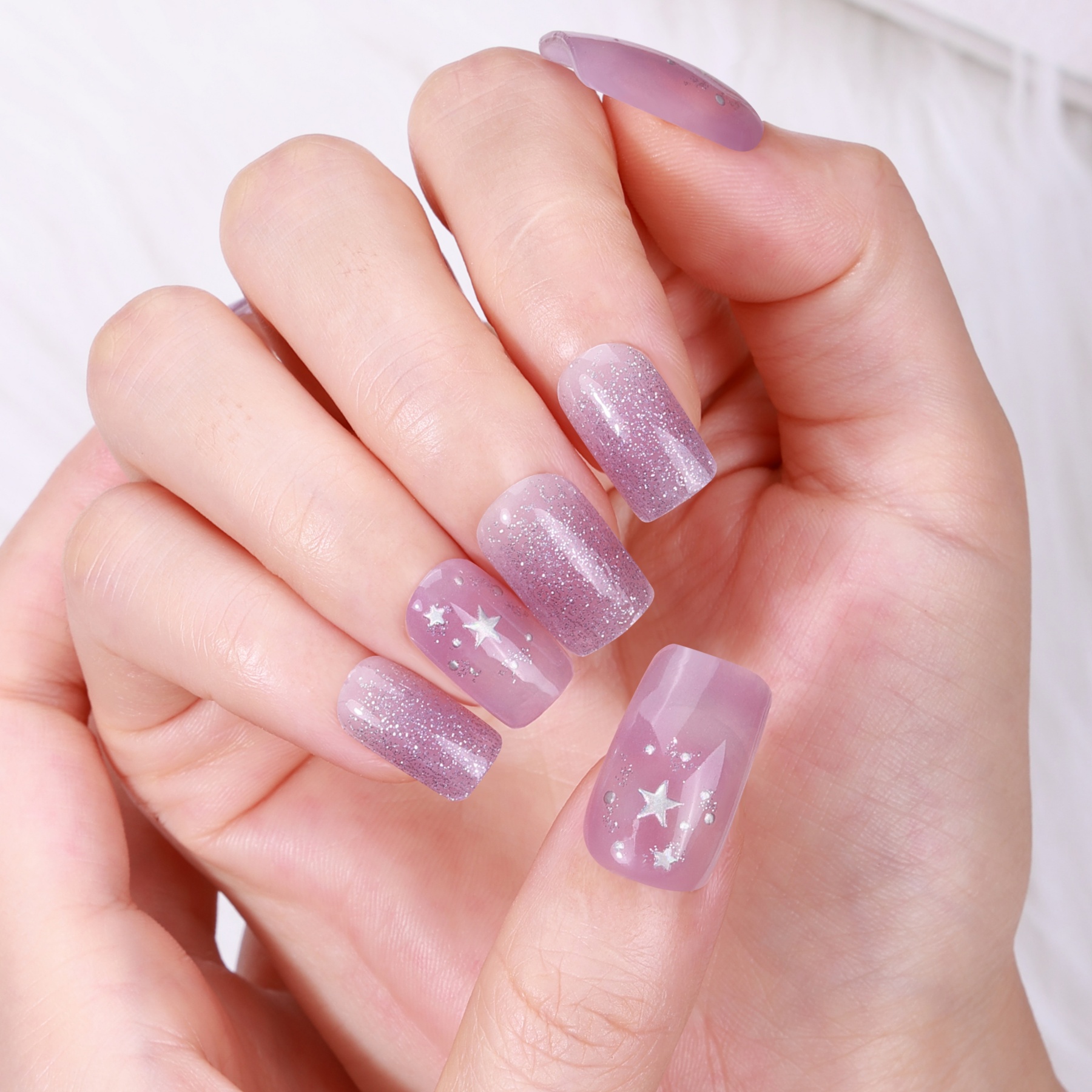 Lavender Sheer Star Accent Gel Nail Wraps – Dreamy Glow for Soft Nails