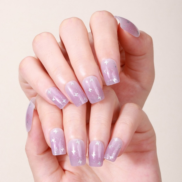 Pastel Lavender Star Glitter Gel Nail Wraps – Celestial Softness for Dreamy Nails