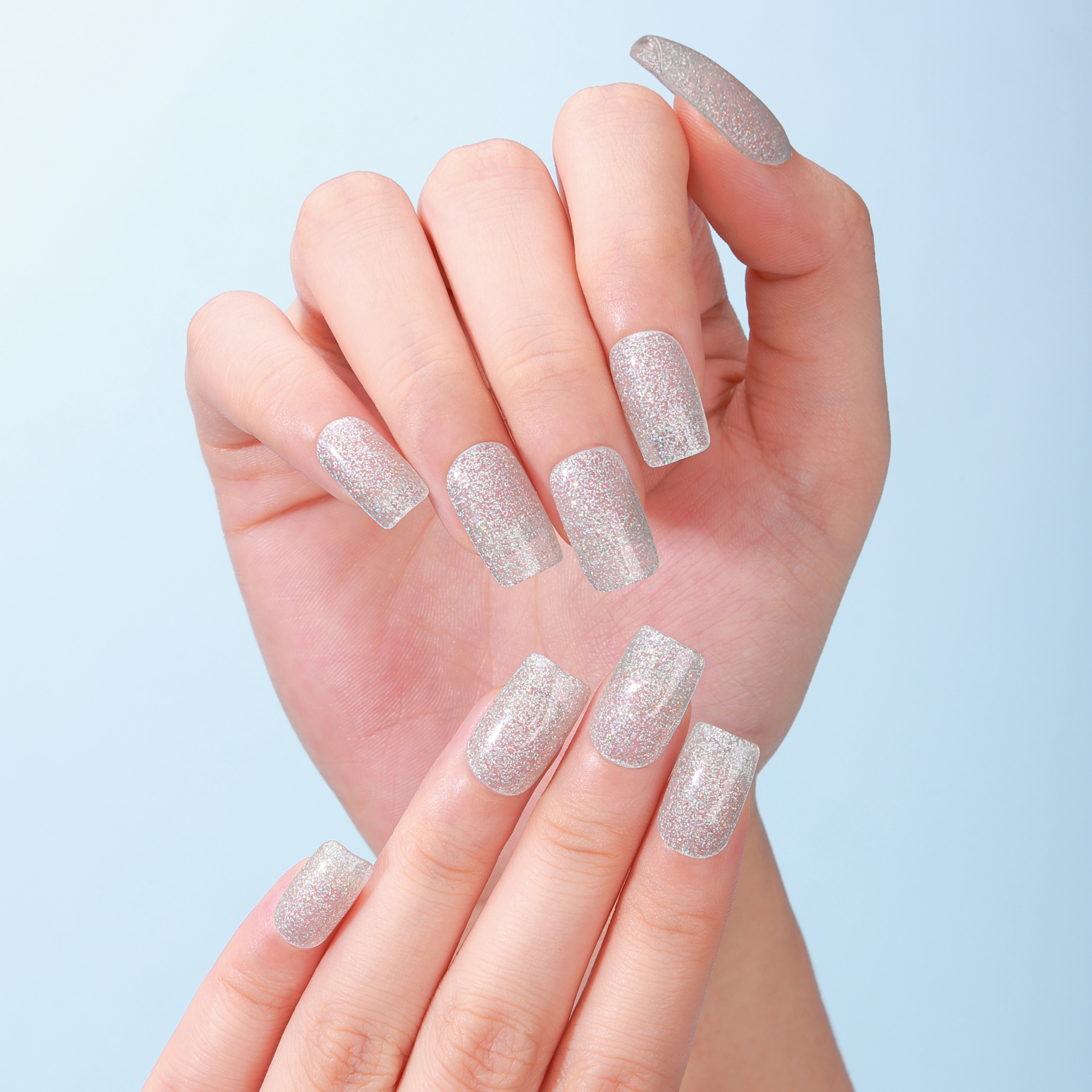 Silver Holo Glitter Gel Nail Wraps – Dazzling Shine for Statement Nails