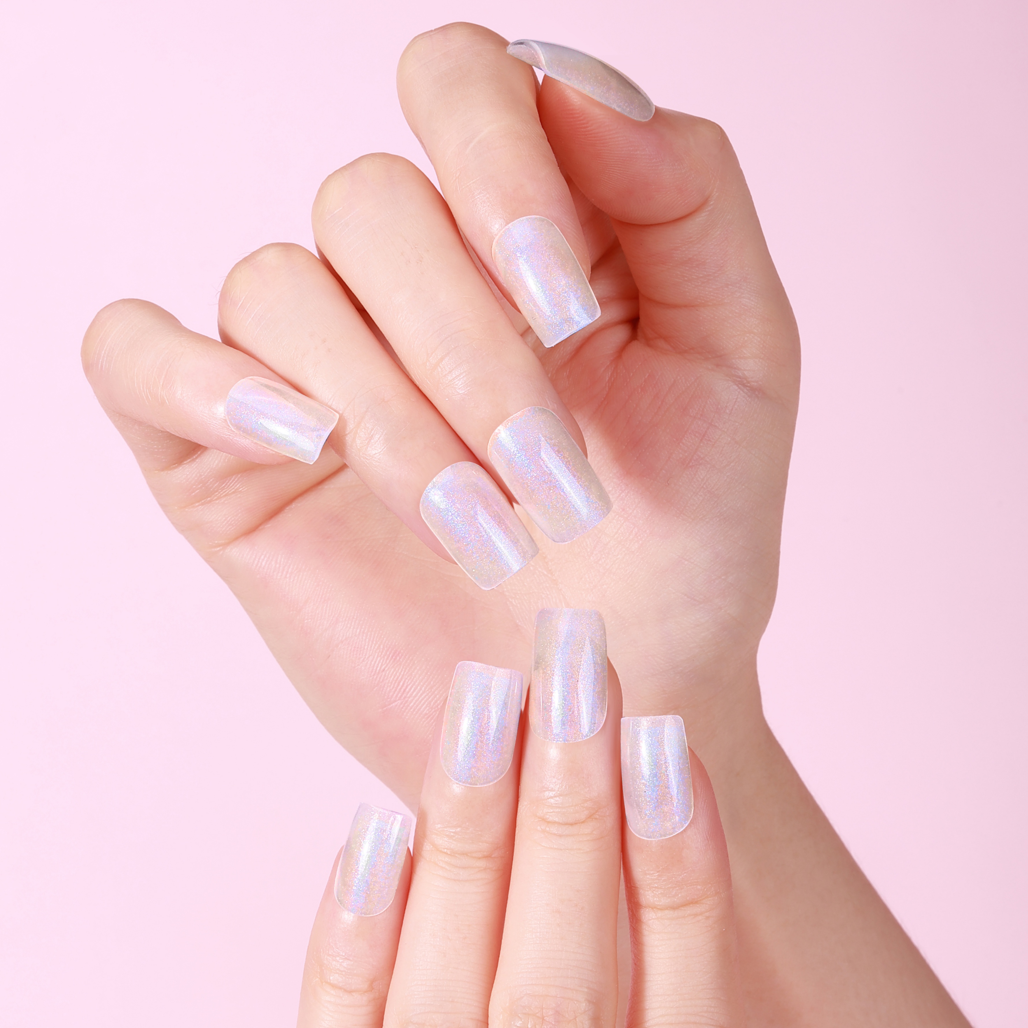 Opalescent Sheer Holographic Gel Nail Wraps – Iridescent Glow for Soft Nails