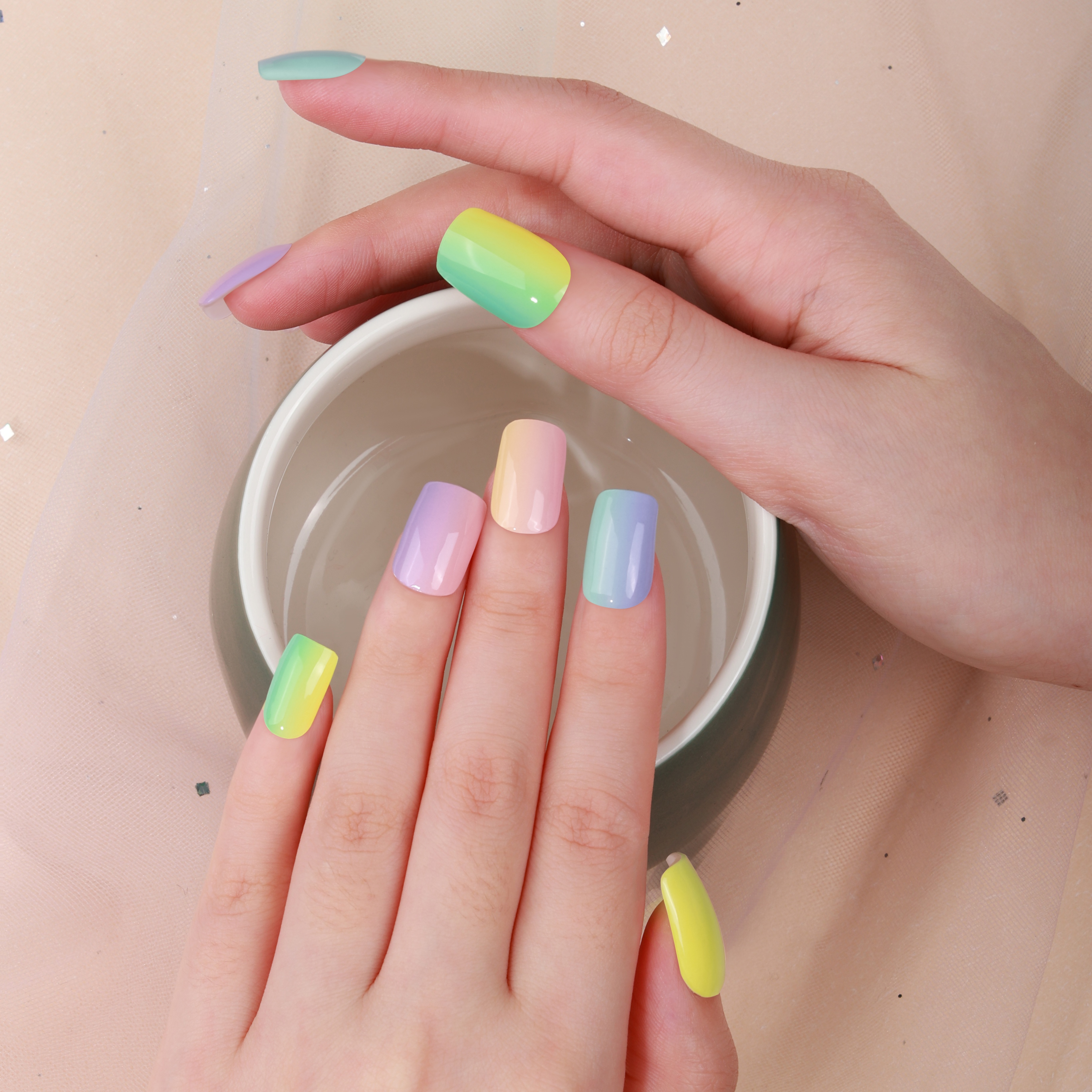 Pastel Rainbow Gradient Gel Nail Wraps – Vibrant Freshness for Playful Nails