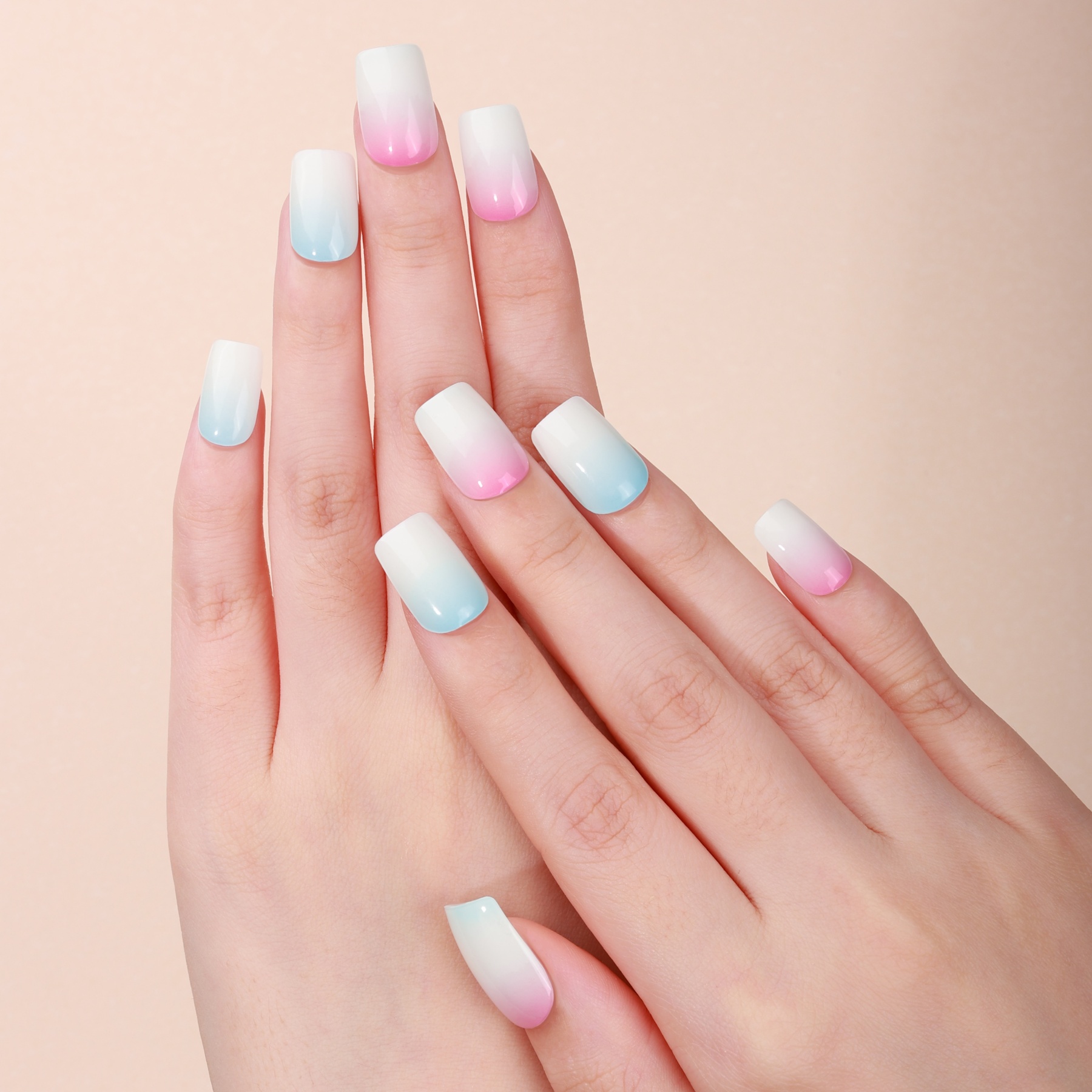Pastel Pink & Blue Ombre French Gel Nail Wraps – Playful Gradient for Fresh Nails