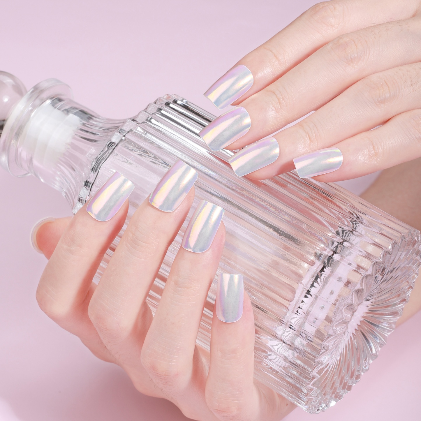 Iridescent Pearl Holographic Gel Nail Wraps – Dreamy Luster for Elegant Nails